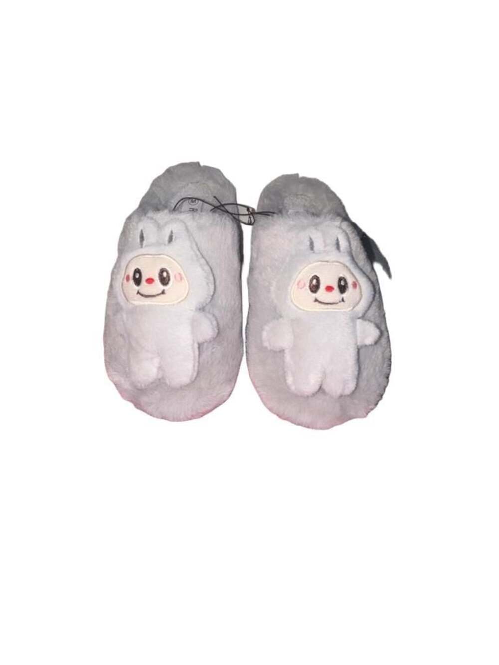 Rouge Plush Grey Slippers with Labubu Character Detail Size Medium 7/8